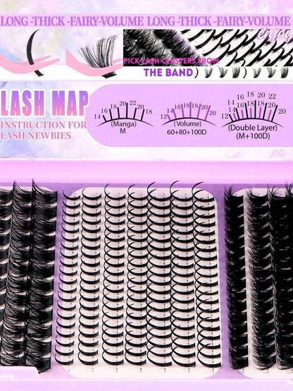 Fengxiu Eyelash LUXE 07-Party-Lashbook 512pcs Large Capacity Eyelash Book 8D Super Fluffy Soft Comfortable High-Quality DIY Eyelash Clusters Russian Lash Extensions Lash Individuals 3D Volume Eyelash
