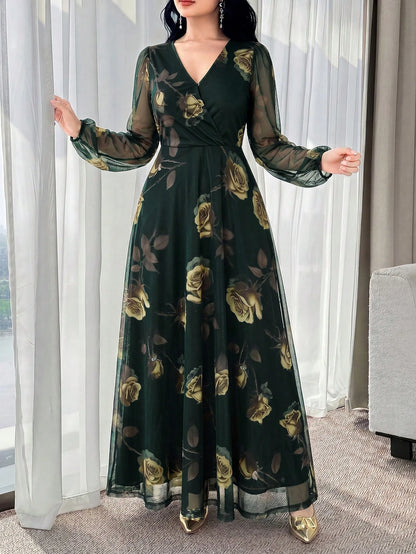Feyla New Rose Flower Elegant Charming Elegant High-End Cinched Waist Dress For Women