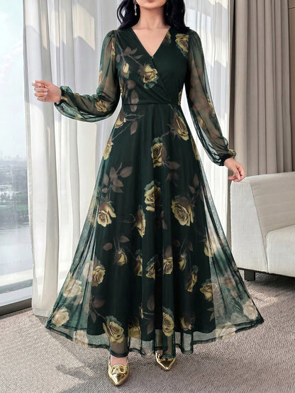 Feyla New Rose Flower Elegant Charming Elegant High-End Cinched Waist Dress For Women