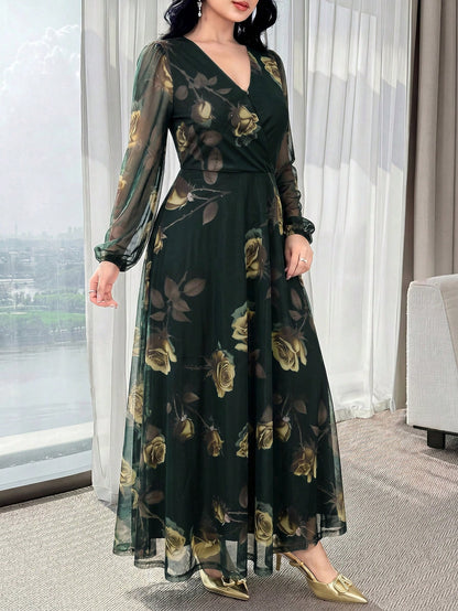 Feyla New Rose Flower Elegant Charming Elegant High-End Cinched Waist Dress For Women