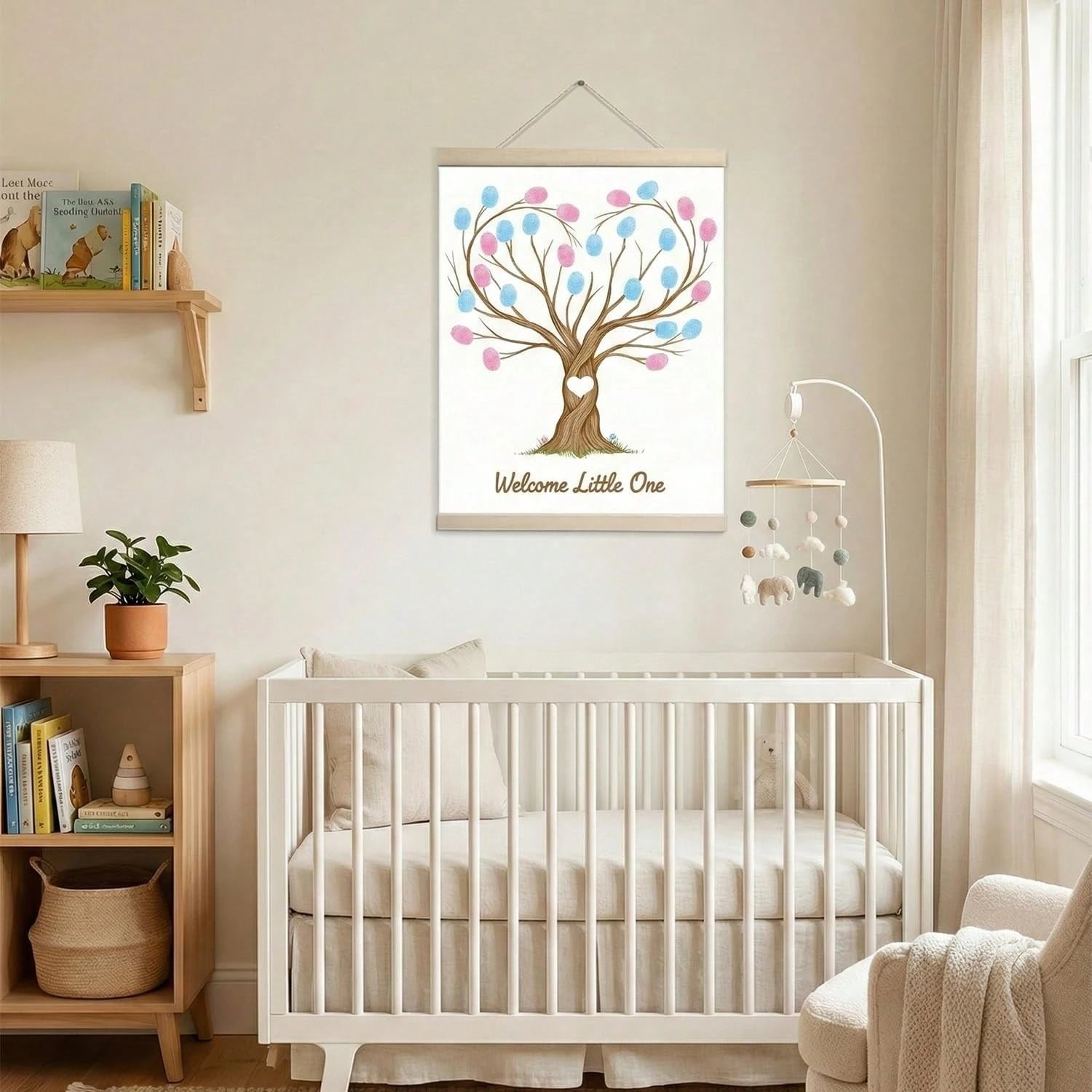 Fingerprint Tree Canvas Guestbook For Gender Reveal Decorations 12x15 In Party Sign-In Keepsake Wall Art Pink & Blue Ink Pads Included Plush Storage Bag Baby Shower Guest Book