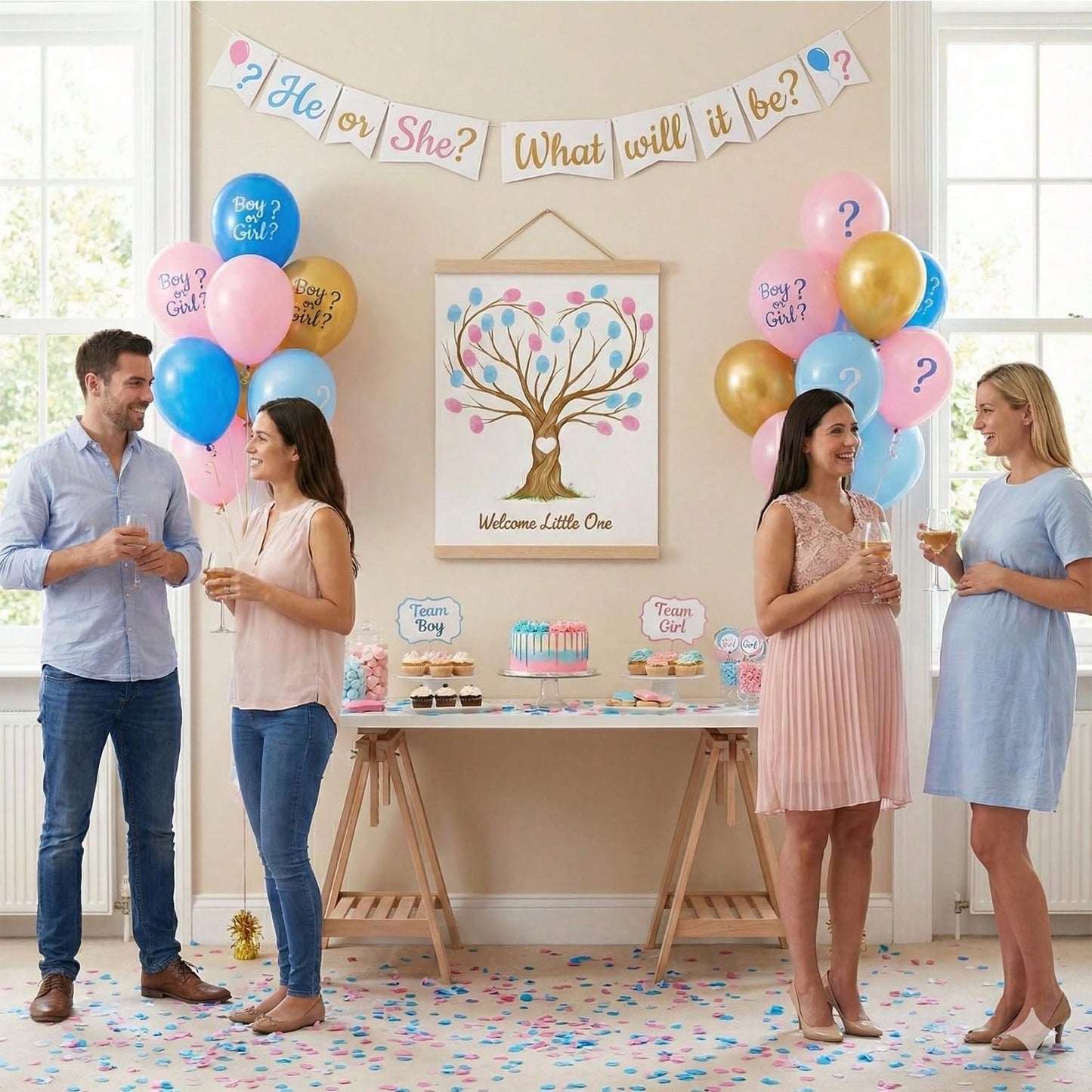 Fingerprint Tree Canvas Guestbook For Gender Reveal Decorations 12x15 In Party Sign-In Keepsake Wall Art Pink & Blue Ink Pads Included Plush Storage Bag Baby Shower Guest Book