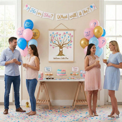 Fingerprint Tree Canvas Guestbook For Gender Reveal Decorations 12x15 In Party Sign-In Keepsake Wall Art Pink & Blue Ink Pads Included Plush Storage Bag Baby Shower Guest Book