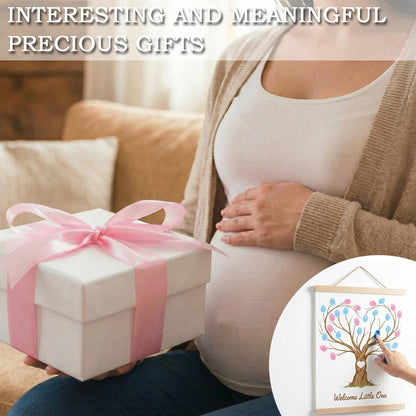 Fingerprint Tree Canvas Guestbook For Gender Reveal Decorations 12x15 In Party Sign-In Keepsake Wall Art Pink & Blue Ink Pads Included Plush Storage Bag Baby Shower Guest Book