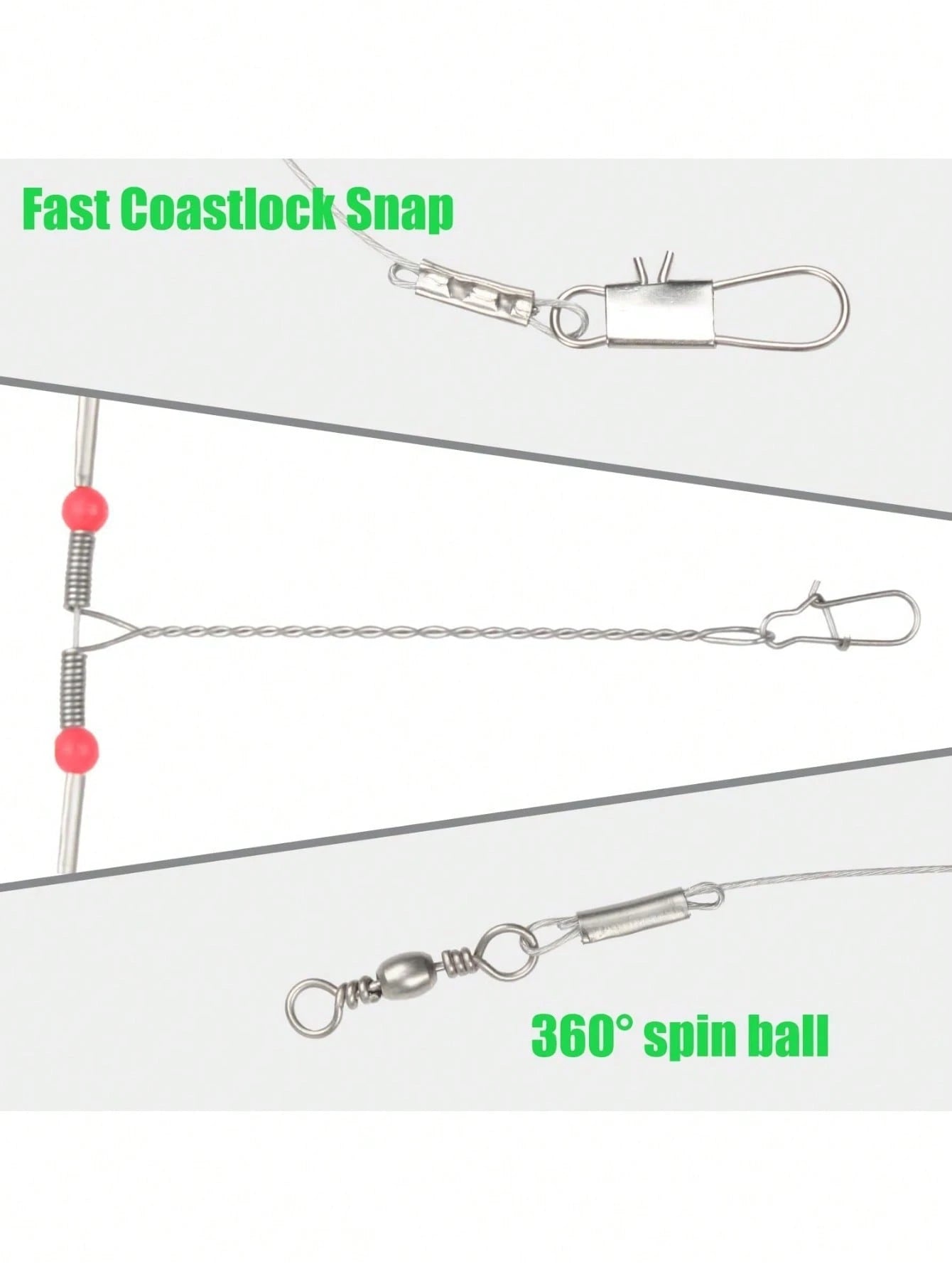 Fishing Leaders Stainless Steel Fishing Rigs Fishing Gear Tackle High-Strength Fishing Wire, With Swivel Snaps Beads For Lures Bait Hooks