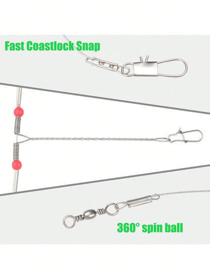Fishing Leaders Stainless Steel Fishing Rigs Fishing Gear Tackle High-Strength Fishing Wire, With Swivel Snaps Beads For Lures Bait Hooks