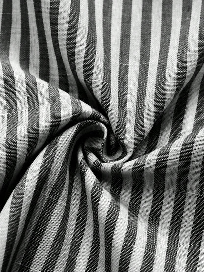 Flirla Striped Cropped Women Loose Casual Turnover Cuff Short Sleeve Drop Shoulder Shirt, Linen Blend