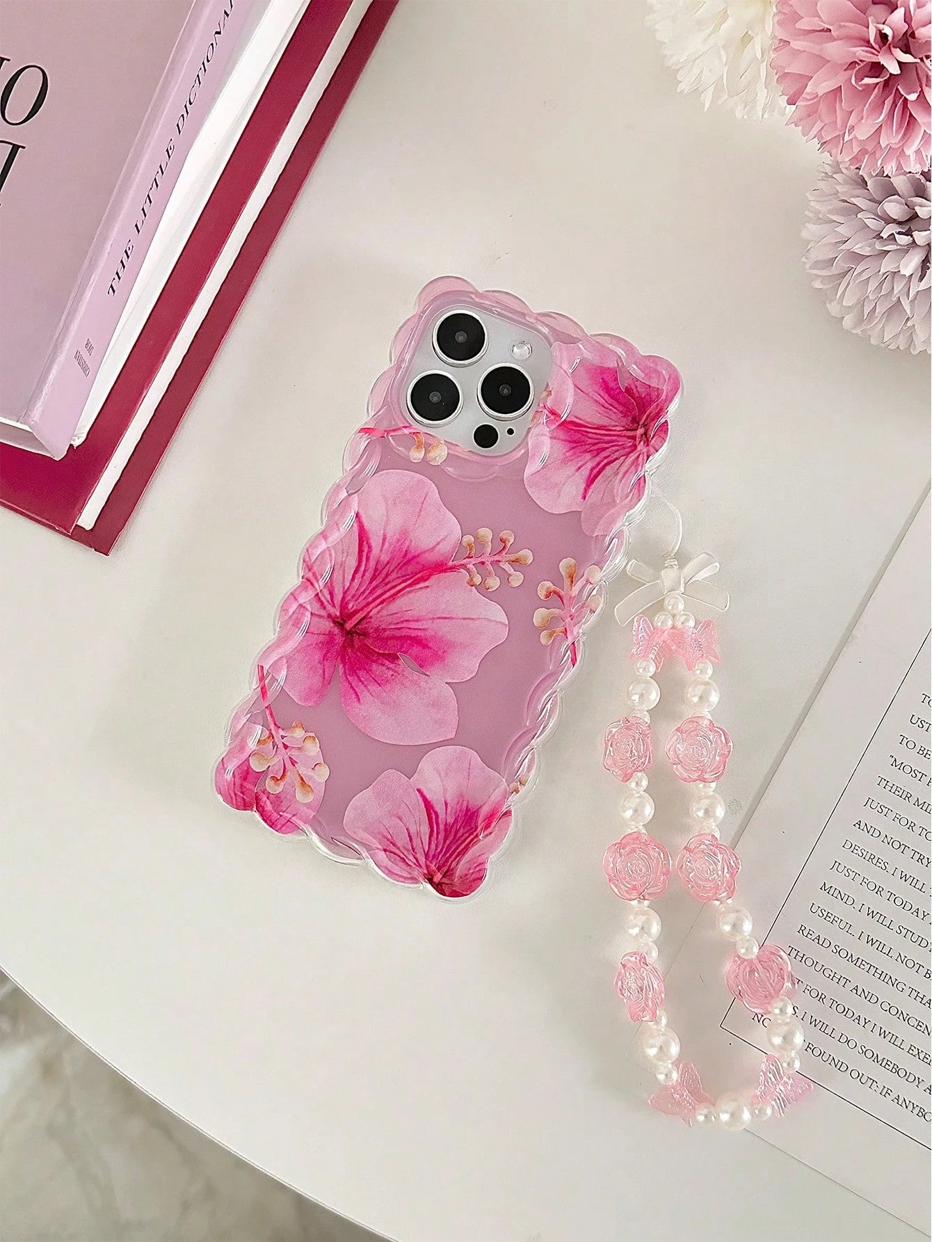 Floral Pattern Painted Braided Transparent Bracelet Phone Case, Flat Printed, Anti-Drop Shockproof Scratch Resistant, Compatible With 16, 16 Pro, 16 Pro Max, 16 Plus, 14, 15, Xs, Xr, 7, 8, Plus, S25
