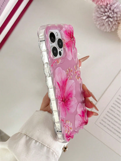 Floral Pattern Painted Braided Transparent Bracelet Phone Case, Flat Printed, Anti-Drop Shockproof Scratch Resistant, Compatible With 16, 16 Pro, 16 Pro Max, 16 Plus, 14, 15, Xs, Xr, 7, 8, Plus, S25