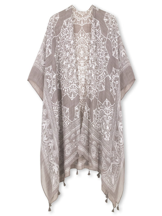 Floral Print Tassel Hem Kimono Summer Vacation Beach