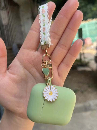 Floral Silicone 1pc Chrysanthemum Flower Keychain Earphone Case Compatible With Airpods 4 Pro 2, Pro 3, 2 & 1, Soft Silicone Integrated Design Spring Gift