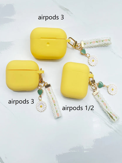 Floral Silicone 1pc Chrysanthemum Flower Keychain Earphone Case Compatible With Airpods 4 Pro 2, Pro 3, 2 & 1, Soft Silicone Integrated Design Spring Gift
