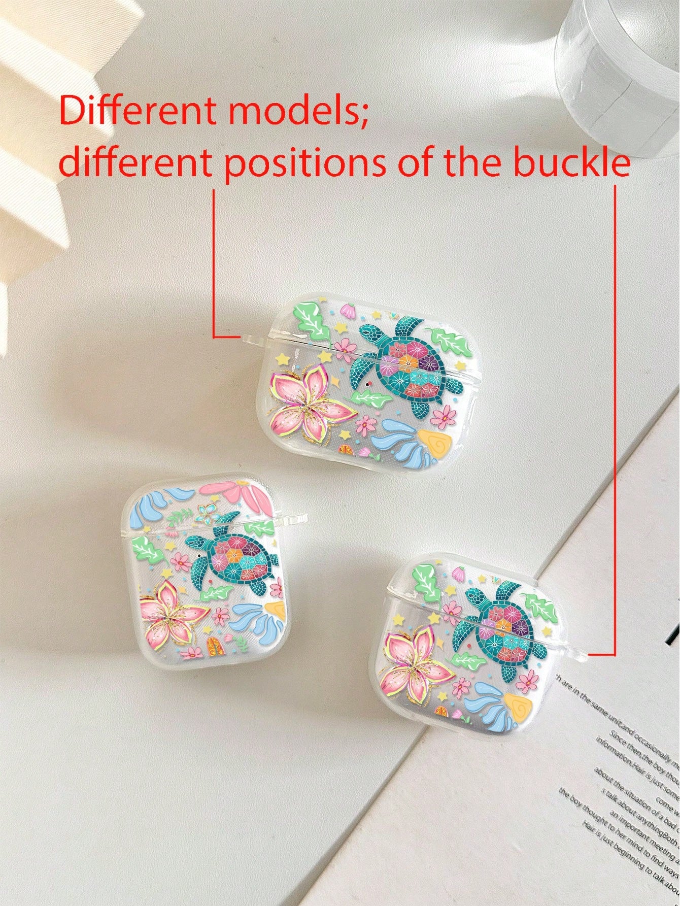 Flower Sea Turtle Painted Transparent Additional Bracelet Fashion Bluetooth Earphone Case Compatible With S4 Protective Case Apple Wireless Bluetooth Earphone Shell Glossy Pro2 Full Coverage Pods 31/2