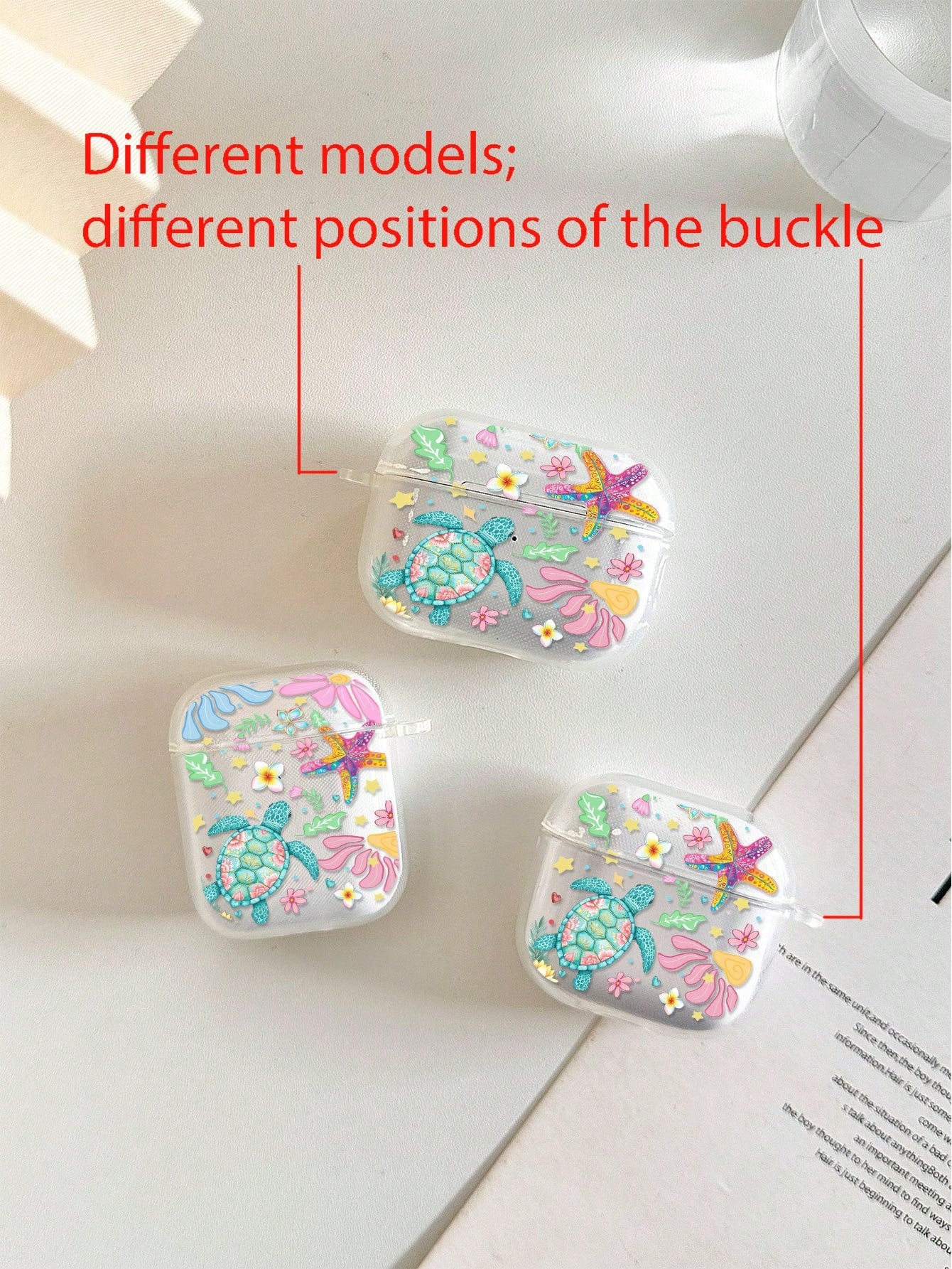 Flower Sea Turtle Painted Transparent Additional Bracelet Fashion Bluetooth Earphone Case Compatible With S4 Protective Case Apple Wireless Bluetooth Earphone Shell Glossy Pro2 Full Coverage Pods 31/2