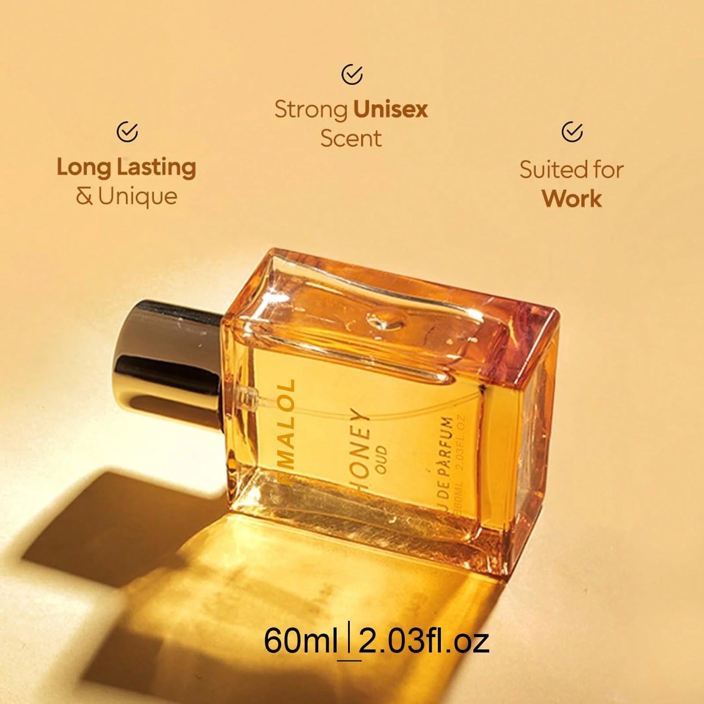 Fmalol Honey OUD Perfume For Women & Men 60ml,Vanilla, Bergamot & Patchouli Notes,Long-Lasting Arabian Unisex Perfumes For Women & Men,Floral & Spicy Cologne Honey Perfume