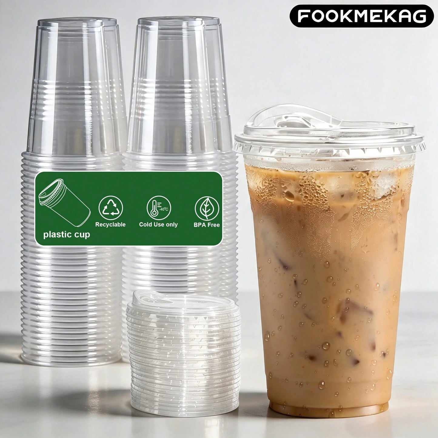 FookmeKag 100 Pcs Heavy-Duty Clear Reusable Cups, Washable And Durable, 12/16/20/24 Oz Crystal Clear Beverage Cups,Durable Heavy-Duty PET Smoothie And Iced Coffee Cups, Perfect For Cold Drinks, Ideal