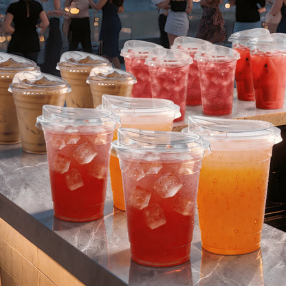 FookmeKag 100 Pcs Heavy-Duty Clear Reusable Cups, Washable And Durable, 12/16/20/24 Oz Crystal Clear Beverage Cups,Durable Heavy-Duty PET Smoothie And Iced Coffee Cups, Perfect For Cold Drinks, Ideal