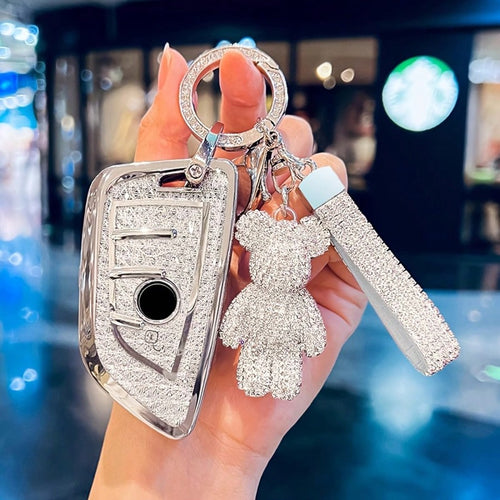 For BMW Key Fob Cover With Leather Keychain,For BMW 2 5 6 7 Series X1 X2 X3 X5 X6 X7 Premium Soft TPU Key Fob Holder