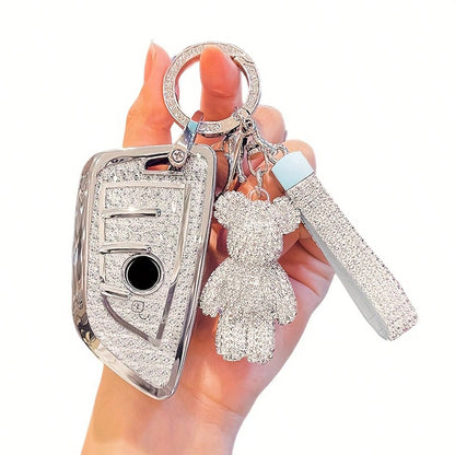For BMW Key Fob Cover With Leather Keychain,For BMW 2 5 6 7 Series X1 X2 X3 X5 X6 X7 Premium Soft TPU Key Fob Holder