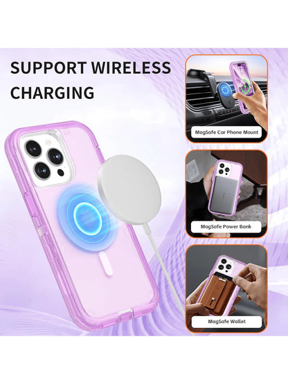 For Phone 17/16/15/14/13/12/11 Series Transparent Phone Case Compatible With MagSafe, Triple Layer Magnetic Charging Case, Phone 16 Pro Max Heavy Duty Shockproof And Drop-Proof Phone Case For Christma