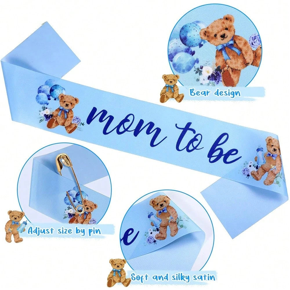 Forest Animal Theme Pregnancy Party Decorations- Maternity Sash, Daddy Badge, And Floral Crown Headband. Adorable Satin Baby Shower Sash For Gender Reveal, Party Favors, Pregnancy Props