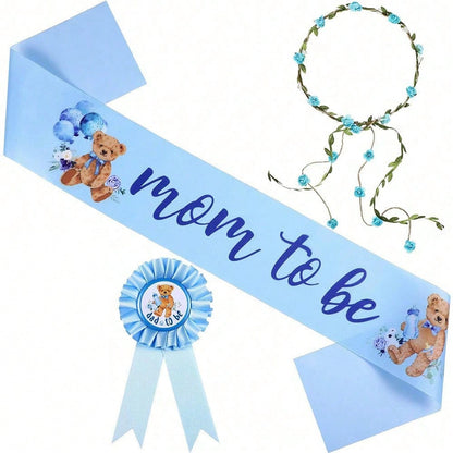 Forest Animal Theme Pregnancy Party Decorations- Maternity Sash, Daddy Badge, And Floral Crown Headband. Adorable Satin Baby Shower Sash For Gender Reveal, Party Favors, Pregnancy Props