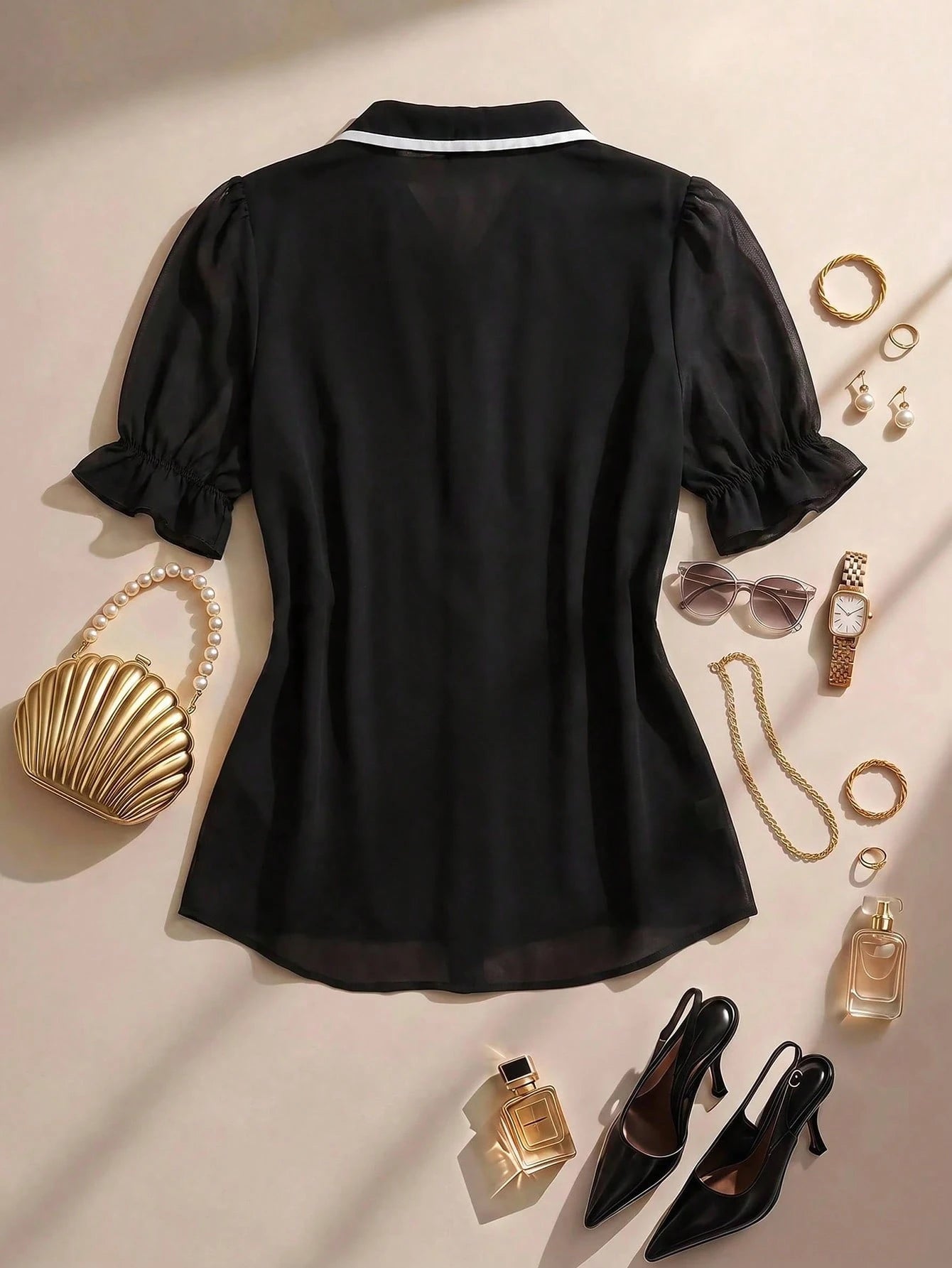 Formidée Plus Size Summer Casual Contrast Color Tie Shirt Fall