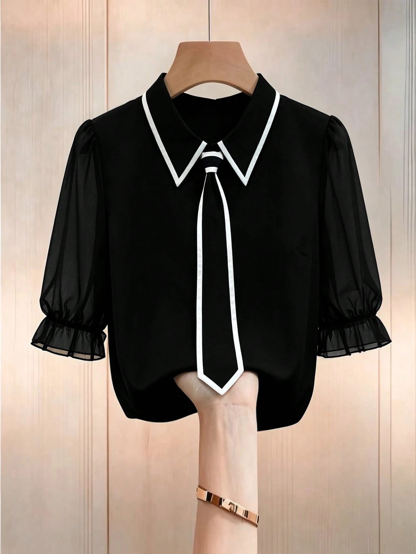 Formidée Plus Size Summer Casual Contrast Color Tie Shirt Fall