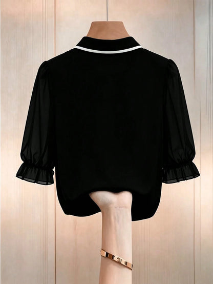 Formidée Plus Size Summer Casual Contrast Color Tie Shirt Fall