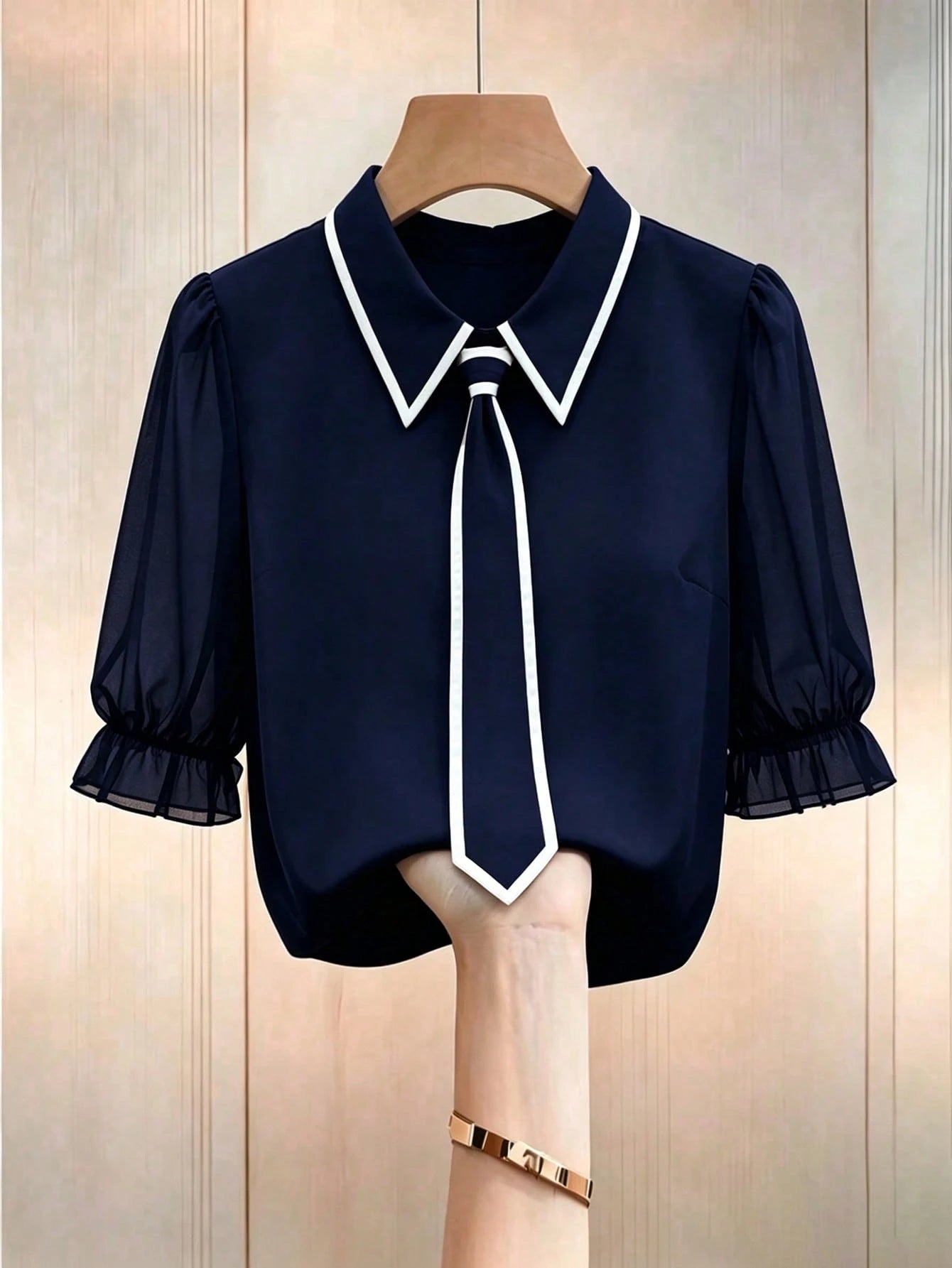 Formidée Plus Size Summer Casual Contrast Color Tie Shirt Fall