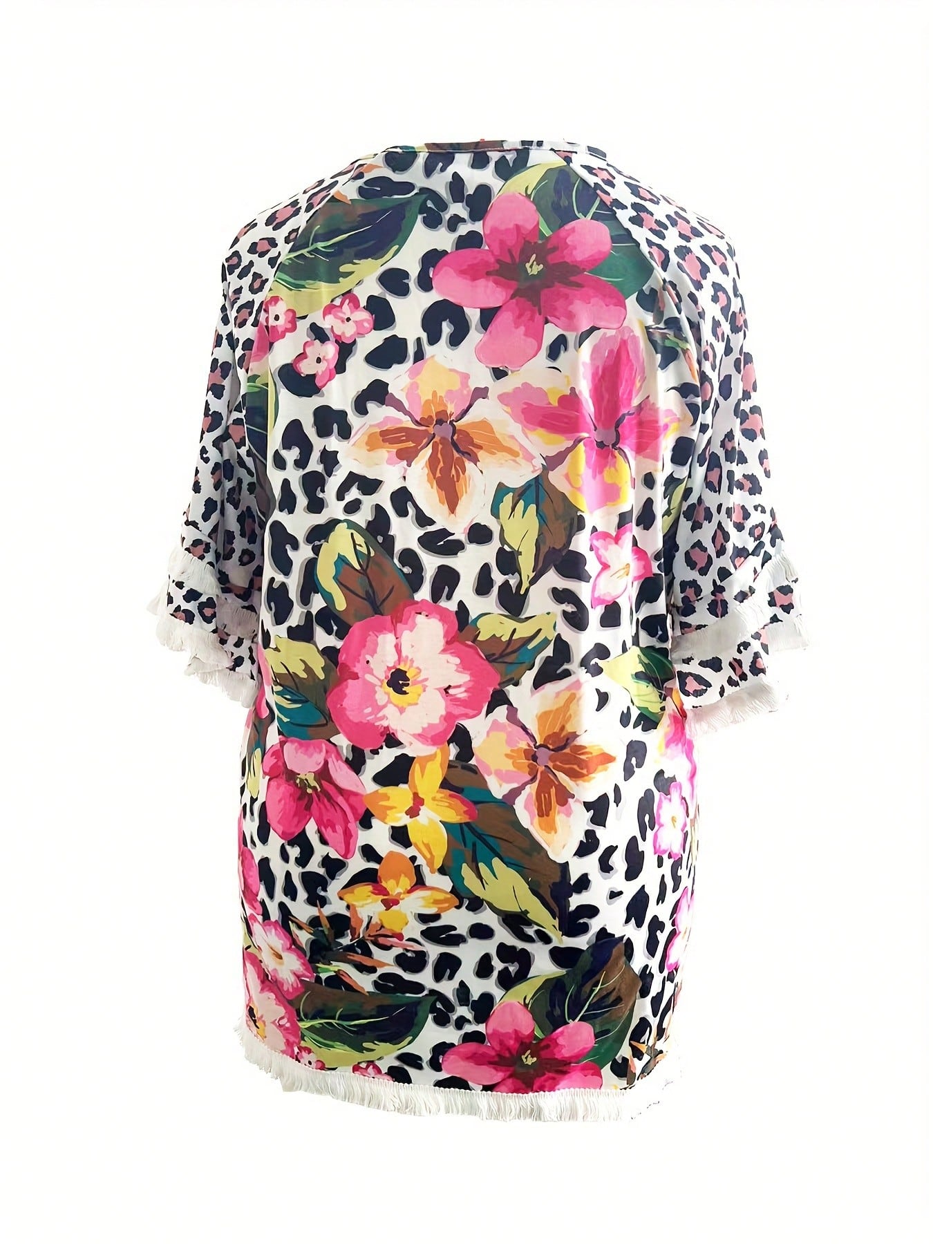 Fox Claw Plus Size Women's Casual Round Neck Half Sleeved Contrasting Pleated Lace Loose T-Shirt