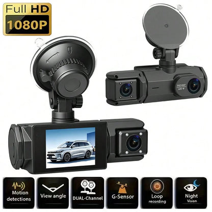 FOXGOD 1080P HD Front And Rear Dual-Camera Dash Cam, Equipped With A 2-Inch IPS Screen, 170° Front Wide Angle And 140° Rear Wide Angle, ADAS Driving Assistance, G-Sensor, Loop Recording, Night Vision