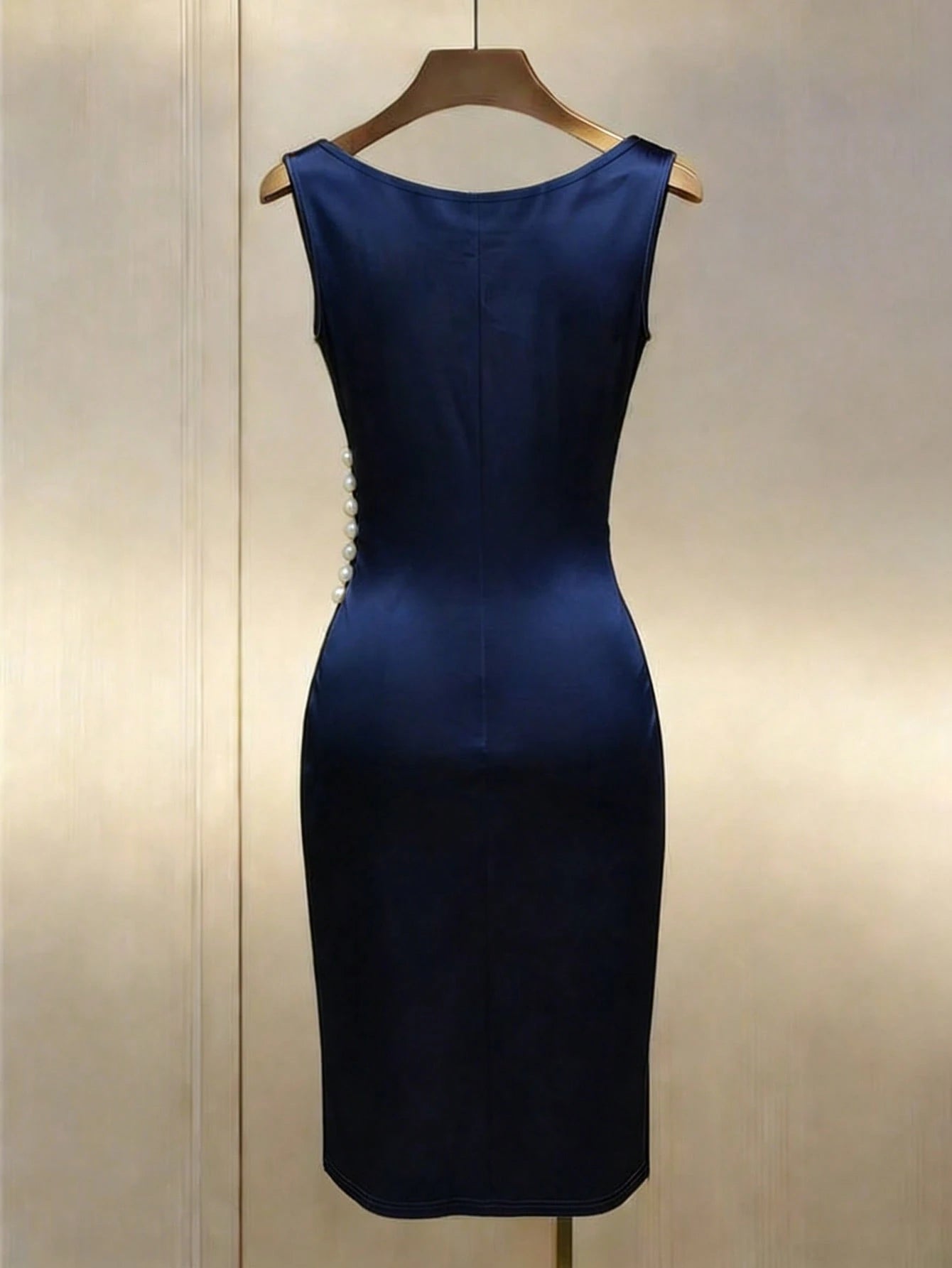 Franclia Champagne Satin Cowl Neck Sleeveless Fitted Dress