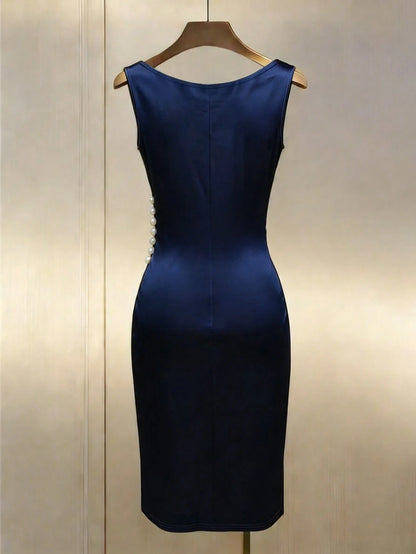 Franclia Champagne Satin Cowl Neck Sleeveless Fitted Dress