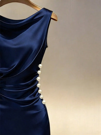 Franclia Champagne Satin Cowl Neck Sleeveless Fitted Dress