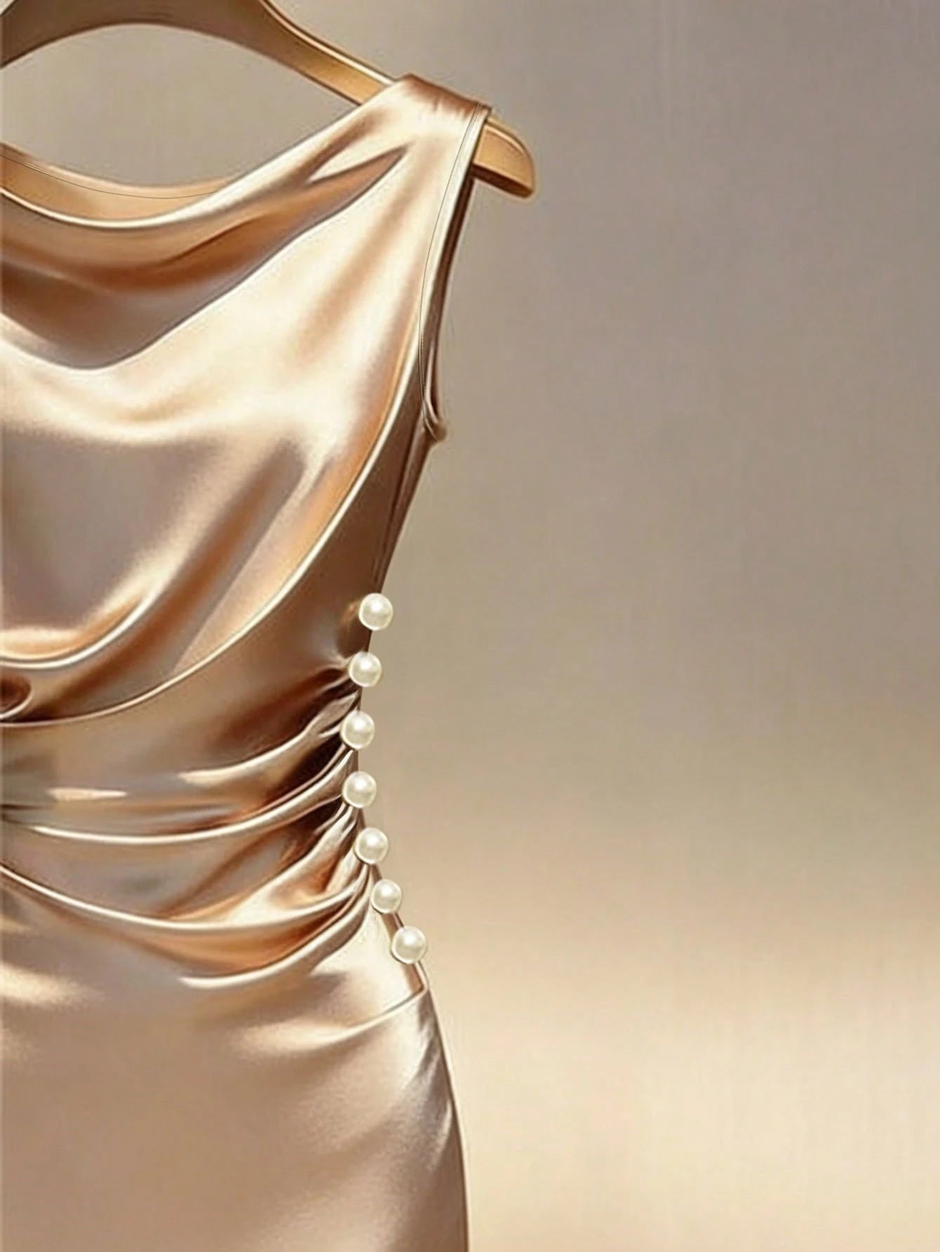 Franclia Champagne Satin Cowl Neck Sleeveless Fitted Dress
