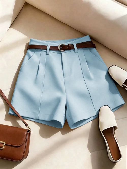 Franclia French Minimalist Fashion Woven Solid Color Commuting Casual, Retro, High Waist A-Line Wide Leg New Women Shorts