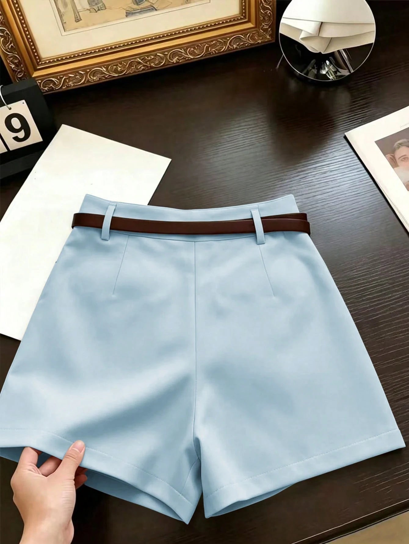 Franclia French Minimalist Fashion Woven Solid Color Commuting Casual, Retro, High Waist A-Line Wide Leg New Women Shorts