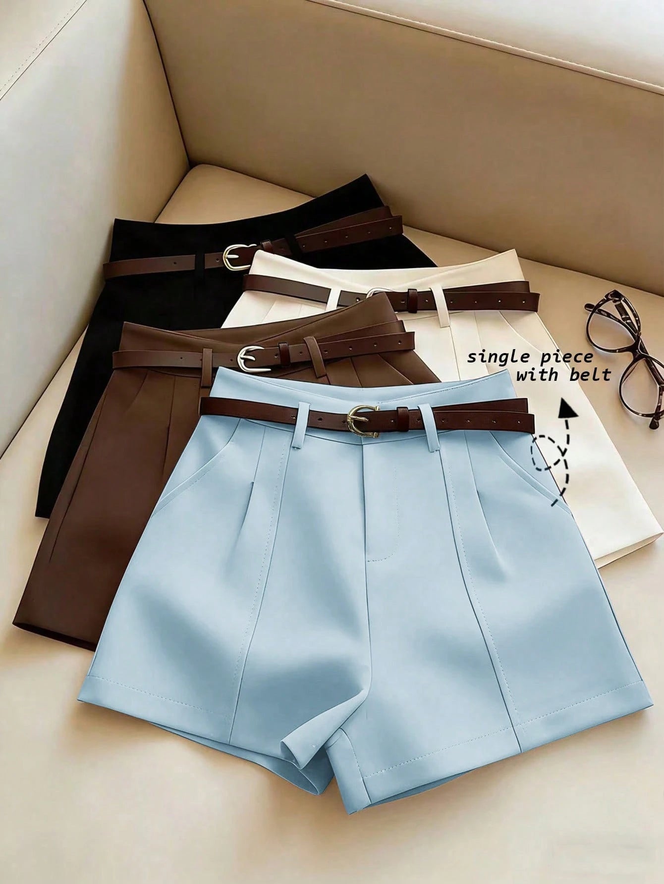 Franclia French Minimalist Fashion Woven Solid Color Commuting Casual, Retro, High Waist A-Line Wide Leg New Women Shorts