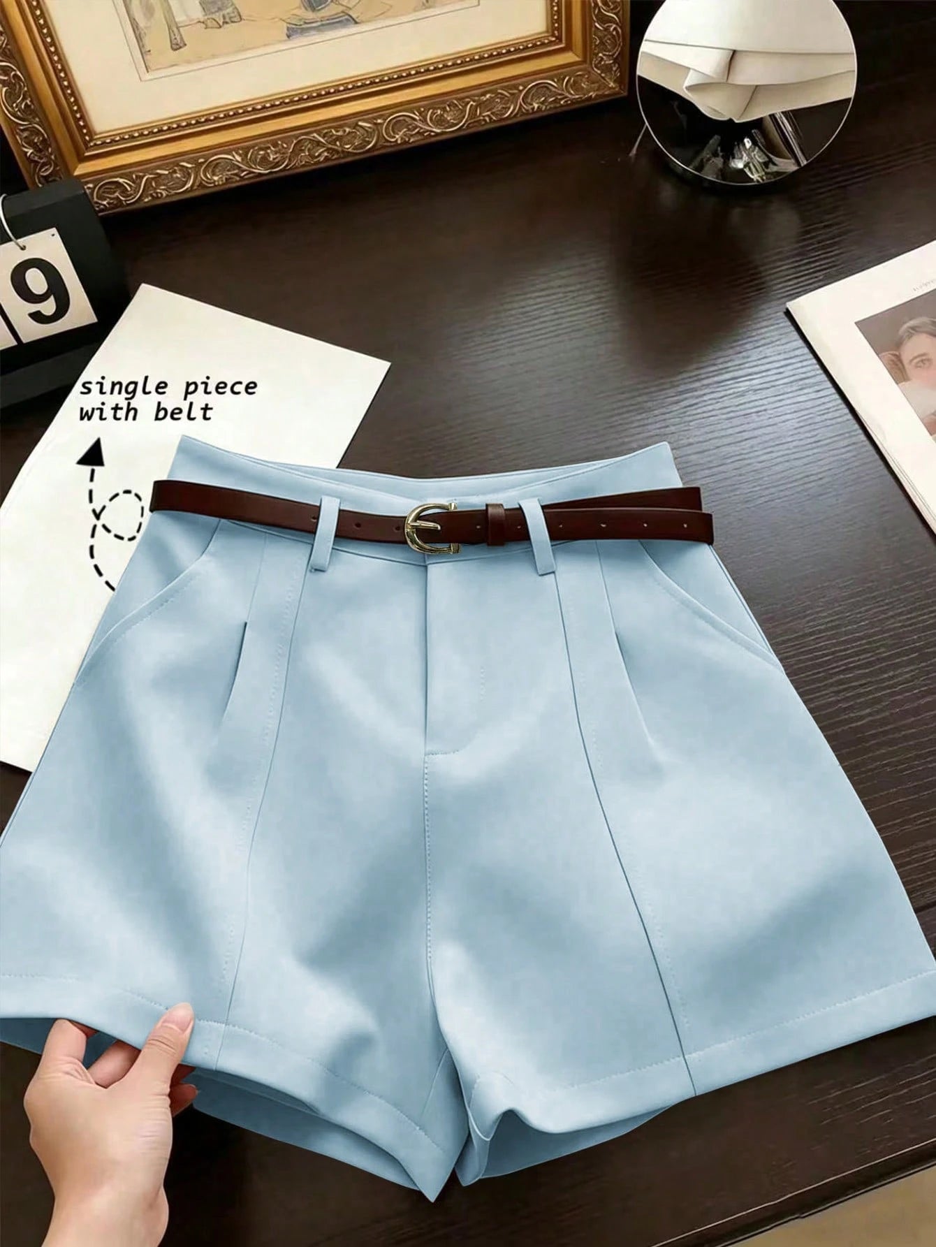 Franclia French Minimalist Fashion Woven Solid Color Commuting Casual, Retro, High Waist A-Line Wide Leg New Women Shorts