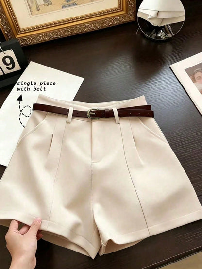 Franclia French Minimalist Fashion Woven Solid Color Commuting Casual, Retro, High Waist A-Line Wide Leg New Women Shorts
