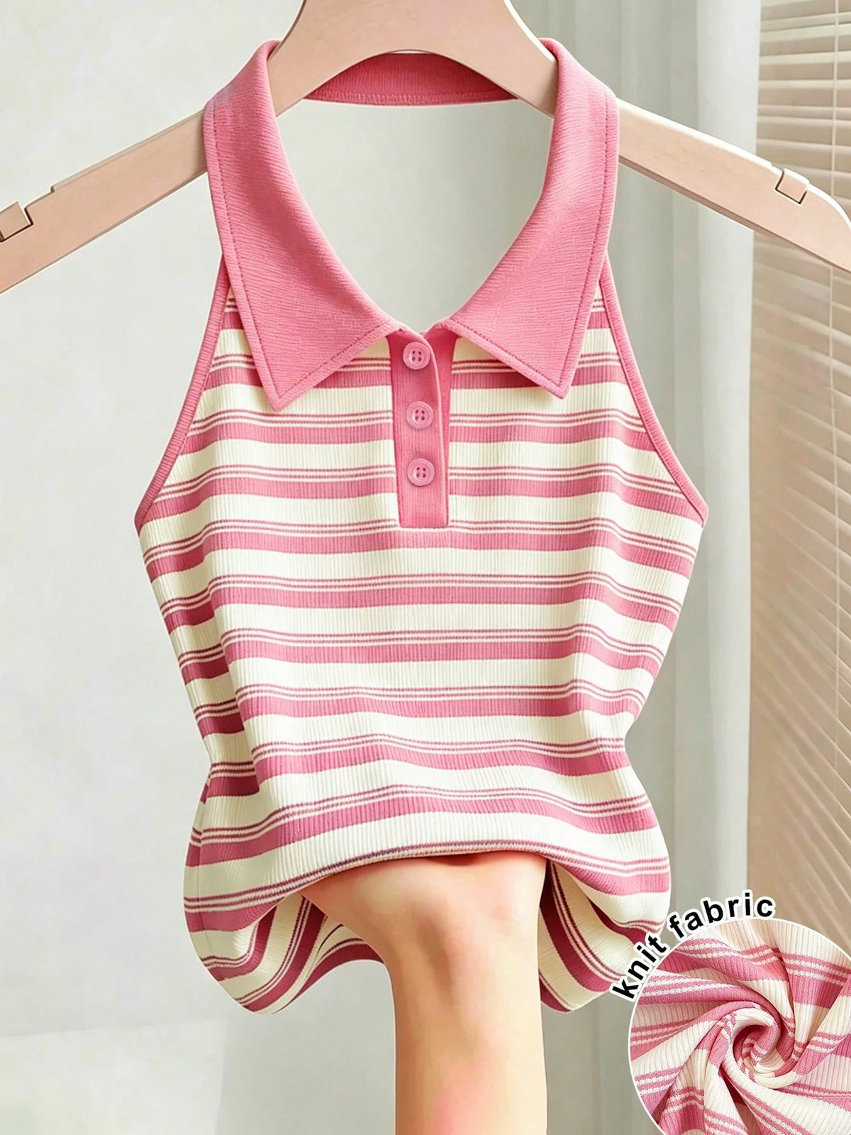 Franclia French Style Striped Backless Halter Neck Tank Top For Women, Summer, Slimming & Age-Reducing