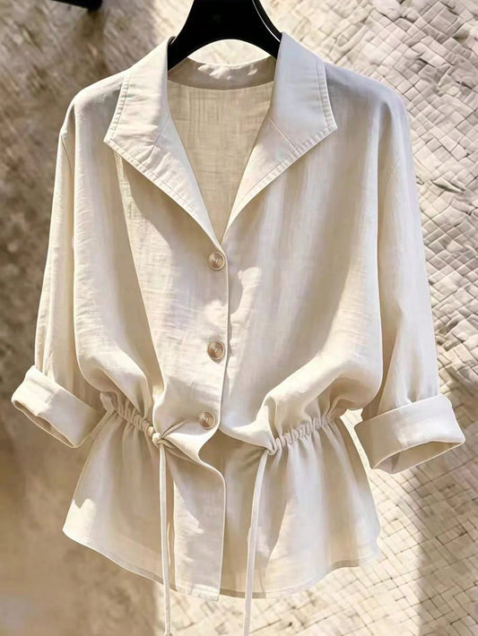 Franclia New Women's Slouchy Casual Loose Slimming Drawstring Long Sleeve Shirt
