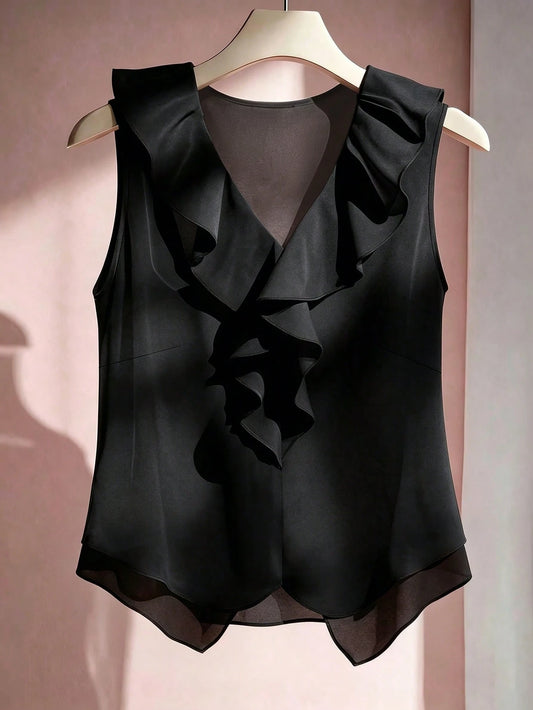 Franclia Sleeveless V-Neck Ruffle Blouse For Women