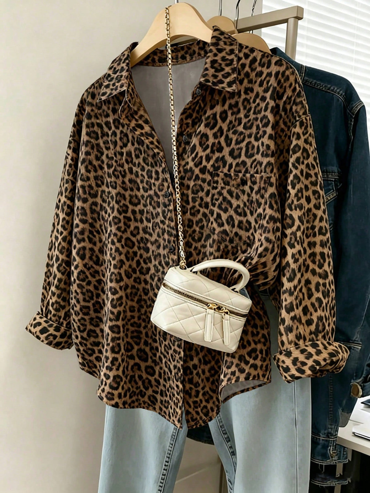 Franclia Women's Casual Loose Long Sleeve Shirt, Leopard Print Pattern, Simple And Versatile For Everyday Wear, Autumn/Winter