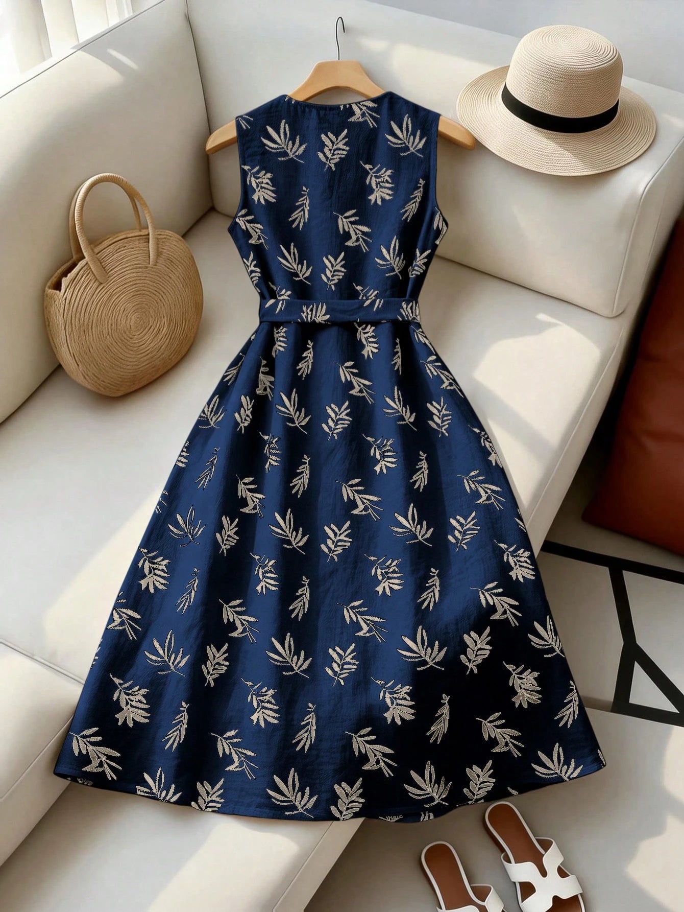 Franclia Women's Casual Sleeveless Dress With Plant Print And Single-Breasted Design Women Dress Pin For Dress Latest Dress