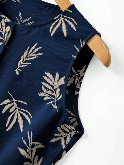 Franclia Women's Casual Sleeveless Dress With Plant Print And Single-Breasted Design Women Dress Pin For Dress Latest Dress