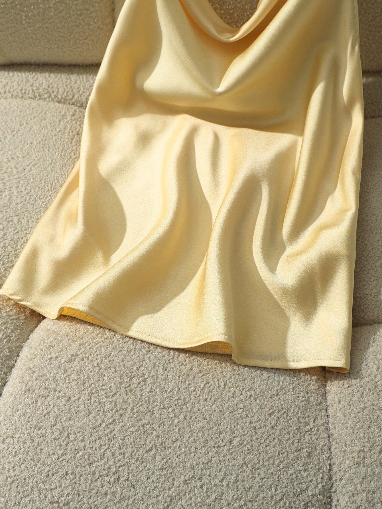 Franclia Women's Elegant Pale Yellow Satin Halter Neck Tank Top, Slim-Fit Backless Scarf Camisole,Plain Silk Blouses For Summer Party Vacation Getaways