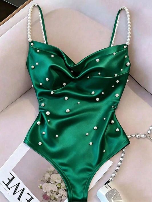 Franclia Women's Faux Pearl Decor Fashion Versatile Daily Wear Camisole Camisole