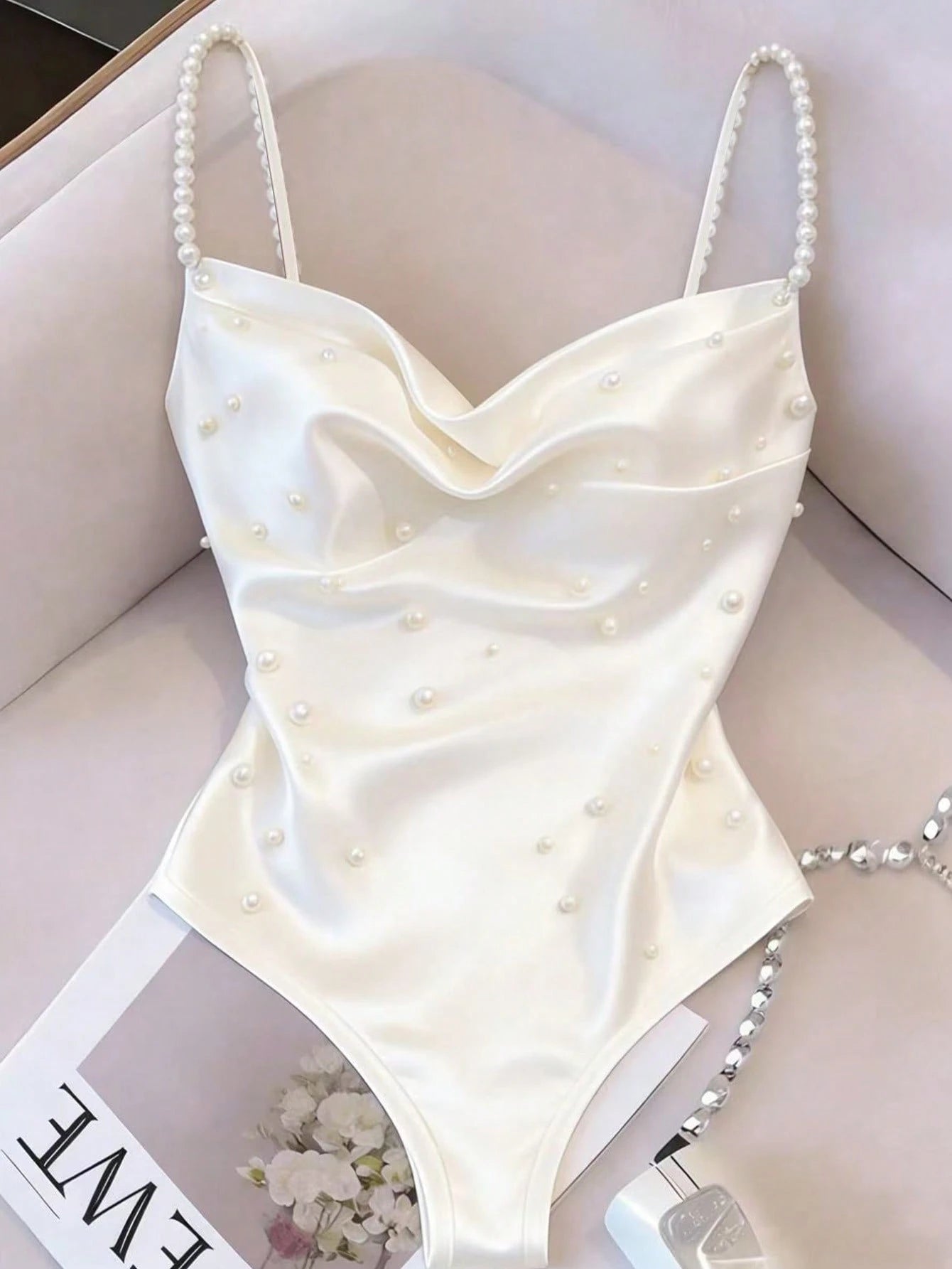 Franclia Women's Faux Pearl Decor Fashion Versatile Daily Wear Camisole Camisole